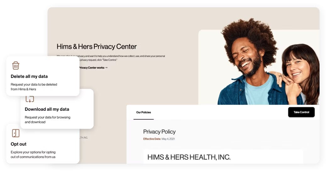 An image of a Transcend Privacy Center in use by Hims & Hers.