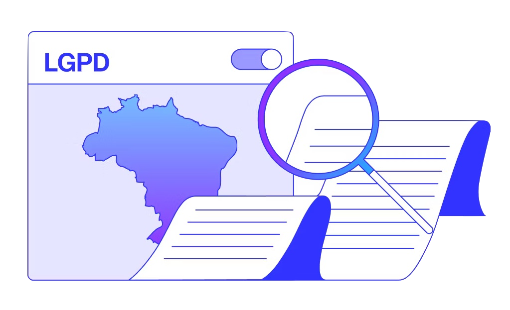 Illustration of a interface with Brazil map and LGPD