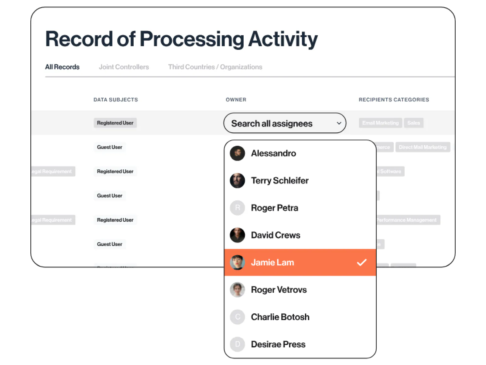 Record of Processing activity dashboard image